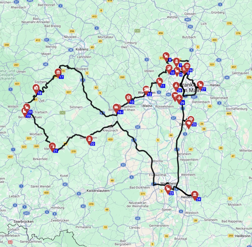 Map for השכרת קרוואן ותכנון מסלול טיול מפרנקפורט גרמניה